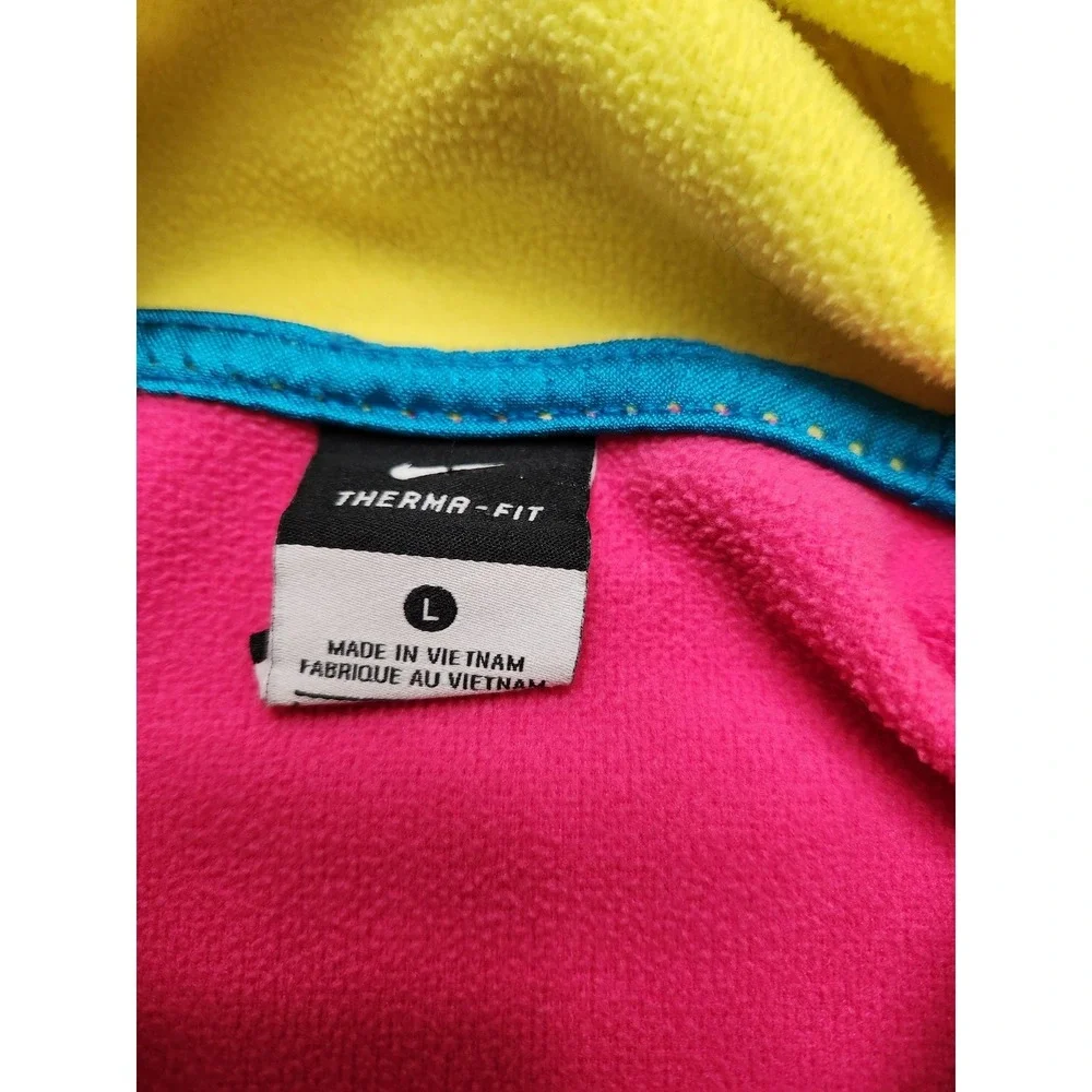 Nike Therma-FIT Hoodie Womens Large Pink Yellow Just Do‎ It Pullover Sweatshirt